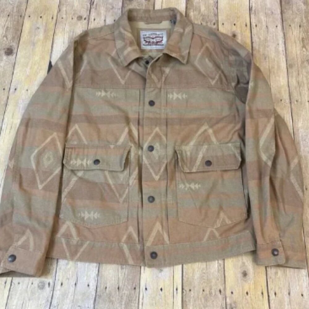 Levis Utility Jacket Trucker Jacket Brown Southwestern Aztec Pattern Mens XL
